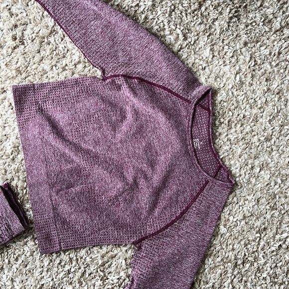 3 Piece Marbled Purple Gym Set - Leggings, Sports Bra, Long Sleeve Crop Top Sz S - Picture 2 of 5